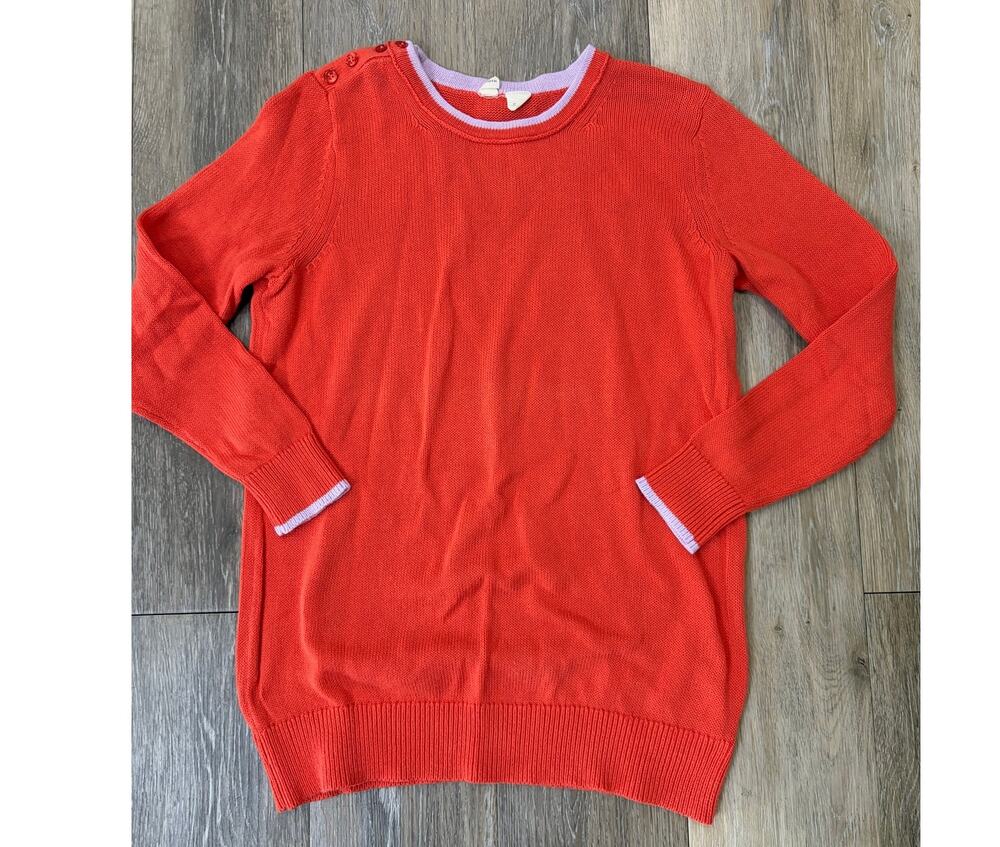 Moth Anthropologie Sweater Womens M Orange Knit Button Shoulder Lightweight